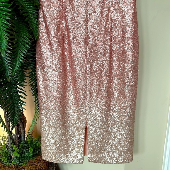 Vince Camuto Off Shoulder Coral Pink Ombre Sequin Dress Midi Sparkly Party - Picture 10 of 15